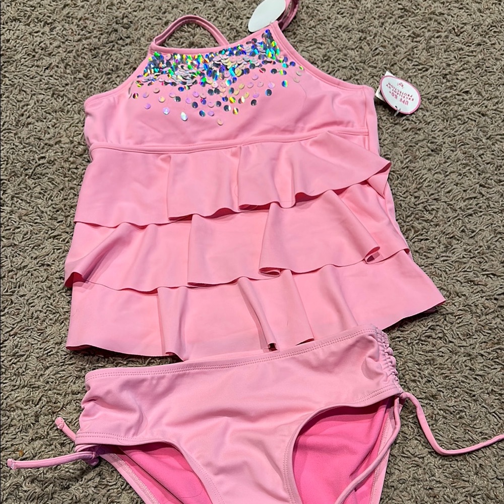 Pink Ruffled Kids Swim Set